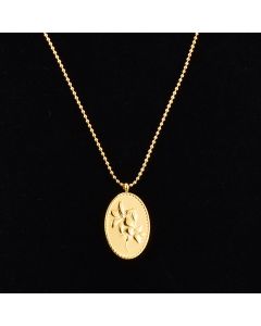 New European And American Flower Gold Coin Oval Lily Necklace