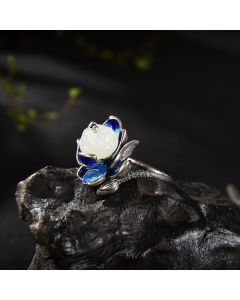 Retro Temperament Blue Lotus Ring