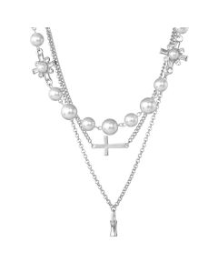 New Personality Simple Style Double-layer Pearl Cross