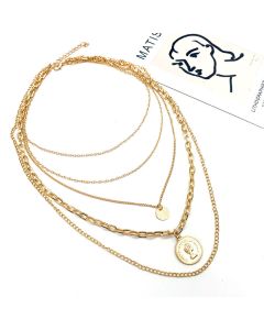 Personalized Multi-layer Golden Retro Human Head Necklace Women's Fashion Trend Light Luxury Clavicle Chain Pendant