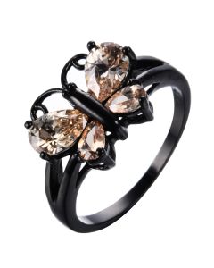 Small Animal Trend Black Gold Blue Zircon Butterfly Ring