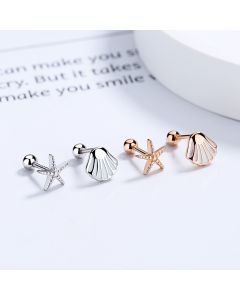 Starfish Screw Pattern Twist Cap Stud Earrings For Women