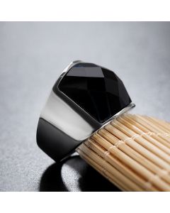 Black Gemstone Titanium Steel Casting Men's Ring
