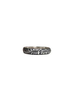 Vintage Ring Flower Green Leaf Ancient Tin Brushed Alloy Old Style Ring