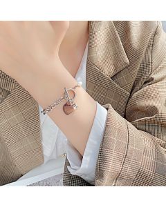 Freshwater Pearl Jewelry Stitching Chain Stainless Steel Loving Heart Zircon OT Buckle Bracelet