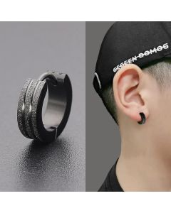 Titanium Steel Double-line Sand-pressed Frosted Stainless Steel Round Earrings