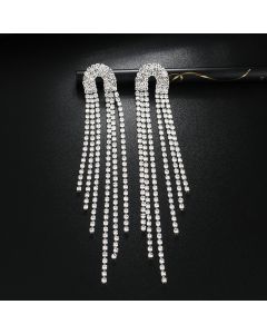 Fashion Rhinestone Long Tassel Multi Row Earrings Simple Atmosphere Temperament Exaggerated Earrings Earrings