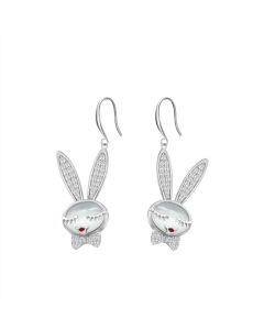 Female Opal Cute Rabbit Earrings In Sterling Silver