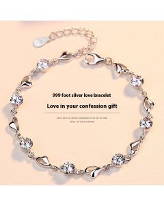 S999 Pure Silver Love Heart Simple Personality Mori Style Student Couples Bracelet