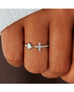 S925 Sterling Silver Love Cross Women'sOpen Ring