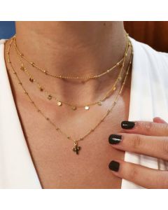 Bohemian Cactus Disc Small Pendant Round Bead Three Layer Necklace