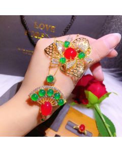 China Red Natural Carnelian Set Ring Pendant Brooch Crystal Pure Color Good  Inlaid
