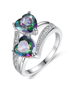 Purple double heart zircon ring