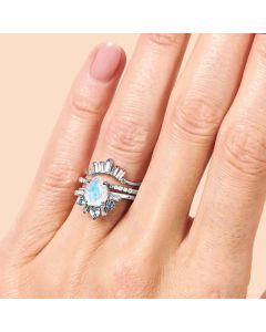 Sterling Silver Waterdrop Moonstone Three Layer Suit Ladies Ring Versatile