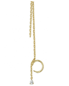 18K Gold Plated Brass Chain Zircon Stud Earrings Asymmetric Moon Earrings