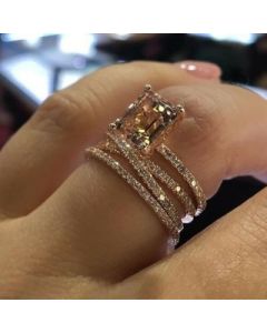 Wedding Rings For Women Luxury Jewelry Bridal Engagement Cubic Zirconia Ring Rose Gold Color