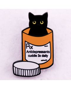 Black Cat Medicine Bottle Brooch Anti-depression Medical Prescription Badge