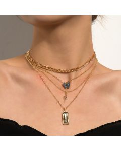 Lightning Butterfly Square Pendant Multilayer Necklace