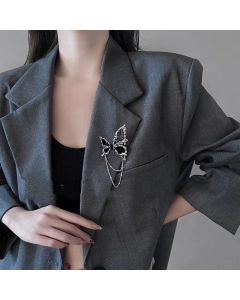 Women's Black Butterfly Tassel Brooch