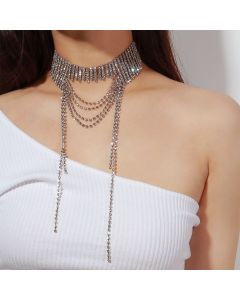 Retro Personality Trendy Item Full Of Diamond Multi-layer Tassel Clavicle Necklace