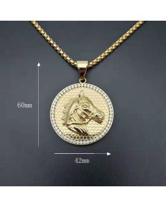 Stainless Steel Gold-Plated Zircon Horse Head Pendant