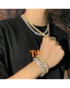 Double Row Full Zirconium Hip Hop Cuban Link Chain Mexico Anklet Bracelet Necklace