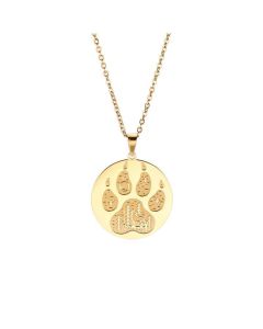 Animal Cat And Dog Foot Pendant Stainless Steel Round Brand Wolf Howling Men's Necklace