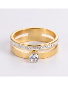 Fashion Stainless Steel Hollow Double Layer Rhinestone Ring