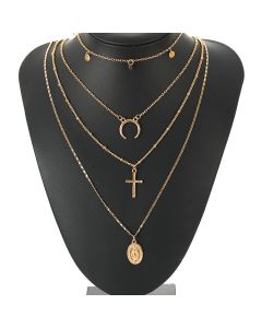 Multi Layer Cross Necklace with Metal Pendant