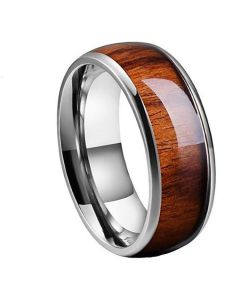 Tungsten steel wood grain inlaid ring
