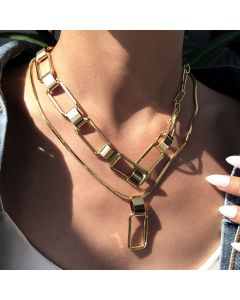 Women's Multi-layer Lock Pendant Necklace With Thick Chain Necklace