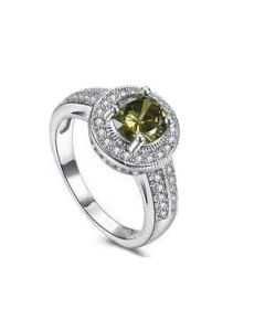 Flow Diamond Gemstone Crystal Green Zircon Ring