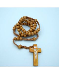 Wooden beads necklace religious cross