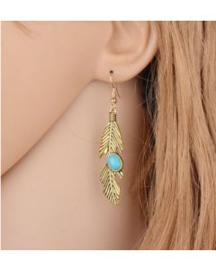 European And American Fashion Retro Feather-shaped Turquoise Earrings