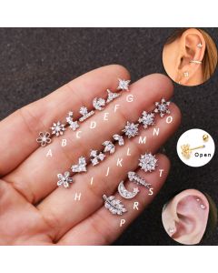 Fashion Inlaid Zircon Fine Pin Screw Stud Earrings