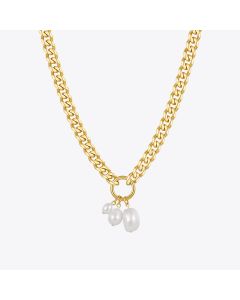 18K Gold-plated Titanium Steel European And American Personality Natural Pearl Pendant Thick Chain