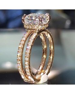 Gold Double Diamond Crown Ring Europe and America Diamond Princess Engagement Ring