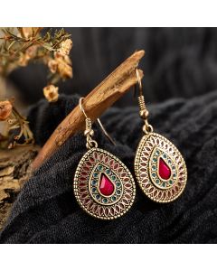 Drop-shaped alloy earrings with gemstones