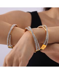 Double-layer Twin Titanium Steel Plated 18K Real Gold Inlaid Diamond Bracelet