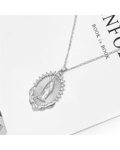 Holy Virgin Mary Pendant Necklace Religion Dainty Golden Christian Cubic Zircon Necklace Women Collier Femme Christian Jewelry