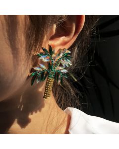 Exaggerated Coconut Tree Earrings Female Exquisite Diamond Catwalk Show With Creative Temperament Earrings