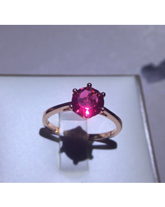 Rose gold single diamond inlaid round pomegranate ruby six-claw elegant fashion creative white copper simulation female ring