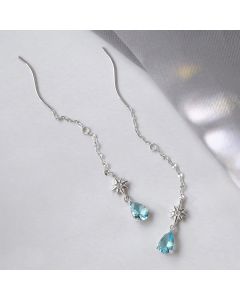 Women's Long Wavy Ear Line Blue Water Drop Sun Earrings