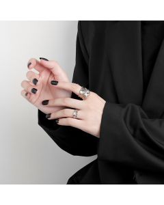 Niche Design Light Luxury Zircon Ring Female Open Fashion Trendy Concave Wave Ring