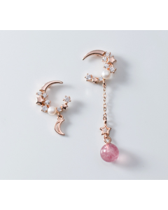 Star moon asymmetrical earrings
