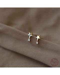 Small Slender Drill Pentagram S925 Pure Silver Plating 14 k Gold Earrings