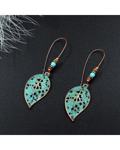 Fashion Retro Hollow Leaf Alloy Earrings Long
