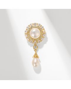High-end Palace Style Zircon Brooch Round Water Drop Shell Pearls Temperament Clothing Accessories Pin