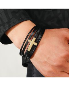 Cross Leather Bracelet Men's Multi-layer Handmade