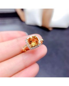 Natural Brazilian Citrine Ring With Silver Inlay Lucky